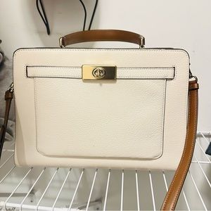 Coach Lane Carryall in white and brown colorblock